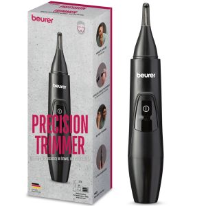 Beurer MN2X Precision trimmer, Incl. 3 attachments for trimming and shaping eyebrows, nose and ear hairs, High-quality stainless steel attachments, (IPX4), Battery-powered, Incl. protective cap, cleaning brush and storage bag