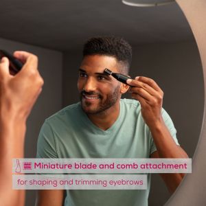 Beurer MN2X Precision trimmer, Incl. 3 attachments for trimming and shaping eyebrows, nose and ear hairs, High-quality stainless steel attachments, (IPX4), Battery-powered, Incl. protective cap, cleaning brush and storage bag