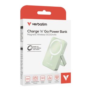 Verbatim Charge 'n' Go Power Bank with Stand Magnetic Wireless 10000mAh Green