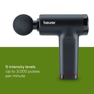 Massager Beurer MG 89 MASSAGE GUN CompactPower, Quiet, lightweight & handy deep tissue massager, 5 intensity levels, 3 massage attachments, Up to 4h battery life with LED display