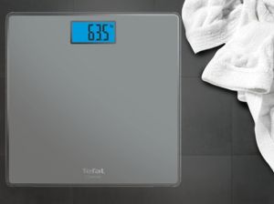 Scale Tefal PP1500V0, Classic Grey, glass platform (31x31cm), 160Kg / 100g, on/off, slim (21mm), display (75x30), back light display, 2 x AAA battery included