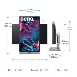 Monitor BenQ PD2725U 27" IPS LED 5ms 3840x2160 4K UHD, DesignVue Thunderbolt Mon, AQCOL., 100% sRGB, HDR400, B.I., LBL,KVM Sw, ICCsync, CAD/CAM, DualView, Contr.1200:1, 400 cd/m2 , 2xHDMI, DP, Thb 3(PD65W, DP alt), USB3.1 Hub, Sp.2x2.5W, HAdj., Swivel, Ti