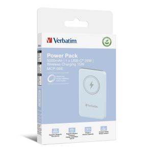 External battery Verbatim MCP-5BE Power Pack 5000 mAh with UBS-C® PD 20W / Magnetic Wireless Charging 15W Blue