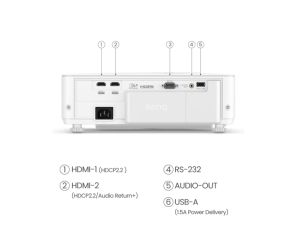 Multimedia projector BenQ TK700 DLP, 4K UHD (3840x2160), HDR, Ultra-fast 4ms, 10K:1, 3200 AL, 1.3x Zoom, Keystone 2D, Console Gaming, 2xHDMI, USB, RS232, Speaker 5W, eARC, Dolby Atmos, Audio out, 28dB (Eco)