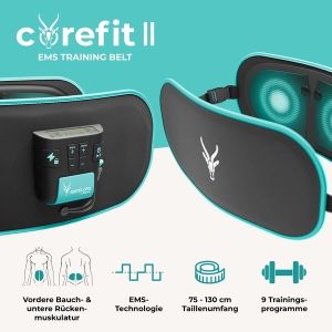 Massager Beurer Antelope Corefit II, 2 in 1 EMS belt for core abdominal muscles and lower back muscles; Electrodes: 2x stomach, 2x back; 9 training programs; adjustable intensity /0-40/; abdominal circumferences of 75-130 cm