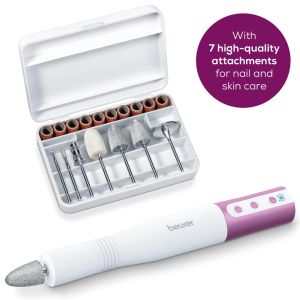 Manicure/pedicure set Beurer MP 52 Manicure/pedicure set; 7 attachments; adjustable speed; left/right rotation; speed 6,000 rpm - 15,000 rpm ±15%; storage case and USB-C cable with adapter
