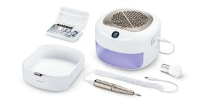 Manicure/pedicure set Beurer MP 200 Manicure/pedicure station - 3 functions in one device: Nail cutter, UV/LED lamp and nail dust extractor; up to 26,000 rpm; 9 high-quality attachments; For artificial nail modeling