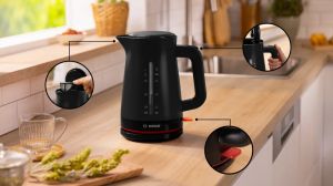 Електрическа кана Bosch TWK3M123, MyMoment Plastic Kettle, 2400 W, 1.7 l, Cup indicator, Limescale filter, Triple safety function, Black