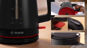 Електрическа кана Bosch TWK3M123, MyMoment Plastic Kettle, 2400 W, 1.7 l, Cup indicator, Limescale filter, Triple safety function, Black