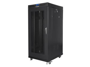 Communication cabinet Lanberg rack cabinet 19" free-standing 27U / 600x800 self-assembly flat pack with mesh door LCD, black