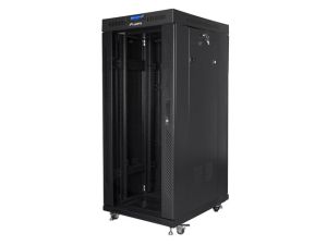 Communication cabinet Lanberg rack cabinet 19" free-standing 27U / 600x800 self-assembly flat pack with glass door LCD, black