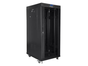 Communication cabinet Lanberg rack cabinet 19" free-standing 27U / 600x800 self-assembly flat pack with glass door LCD, black