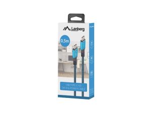 Cable Lanberg USB-C(M) -> USB-C (M) 4.0 cable 0.5m 100W 8K 30Hz Black-Blue