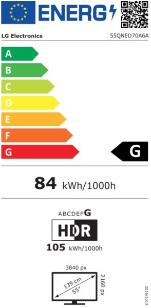 TV LG 55QNED70A6A, 55" 4K QNED HDR Smart TV, 3840x2160, DVB-T2/C/S2, Alpha 7 AI Processor, HDR10 / HLG, webOS 25 ThinQ, VRR / ALLM / HGiG, 4K Upscaling, WiFi 5, Voice ID, Bluetooth 5.0, AirPlay 2, LAN, CI, HDMI, SPDIF, Google Cast, 2 pole Stand