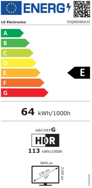 TV LG 55QNED85A3C, 55" 4K QNED HDR Smart TV, 3840x2160, 120Hz Native (VRR 144Hz), DVB-T2/C/S2, Alpha 8 AI Processor, HDR 10 PRO, webOS 25 ThinQ, 4K Upscaling, WiFi 5, Dolby Vision, FreeSync, Bluetooth 5.1, AirPlay 2, LAN, CI, HDMI, SPDIF, 2 Pole St