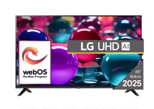 TV LG 65UA73003LA, 65" 4K UltraHD TV 4K (3840x2160), DVB-T2/C/S2, webOS 25 Smart, ThinQ AI, Alpha 7 AI Processor, WiFi, HDR10 pro, HLG, ALLM/HGiG, 4K Upscaling, AI Sound pro, Multiple View, HDMI eARC, LAN, USB, Bluetooth, Google Cast, 2 Pole Stand,