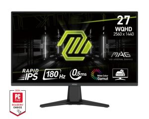Monitor MSI MAG 275QF, 27", Rapid IPS, 0.5ms, 180Hz, AG, WQHD 2560x1440, Adaptive-Sync, AI Vision, CONSOLE MODE, LBL, Anti-Flicker, 100M:1, 300 nits, 1x DP(1.4), 2x HDMI (2.0b), Headphone-out, Tilt, VESA 100, Frameless, 9S6-3CE21M-022