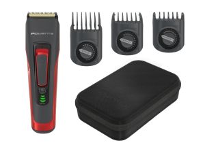 Trimmer Rowenta TN5221F4 Aparat de tuns Advancer Style, par + barba, fara fir + cu fir, lame lavabile, lame din otel inoxidabil cu autoascutire, lungime minima de taiere 0,5 mm, lama de par 42 mm, 2 piepteni de par, 29 pozitii de lungime de taiere, functi
