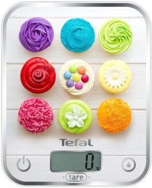 Везна Tefal BC5122V1 Optiss Delicious Cupcakes, ultra slim glass, 5 kg / 1g/ml graduation, tara, liquid function, 2 batteries LR03 AAA included, new markings on product