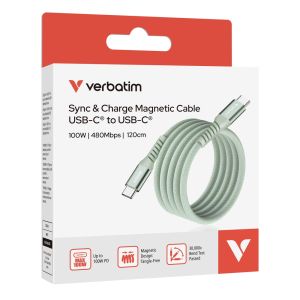 Cable Verbatim Sync & Charge USB-C to USB-C 100W Magnetic 120 cm - Green