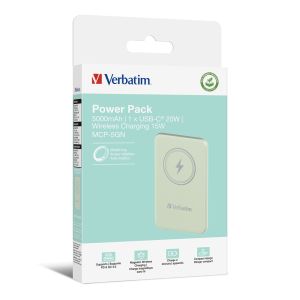 External battery Verbatim MCP-5GN Power Pack 5000 mAh with UBS-C® PD 20W / Magnetic Wireless Charging 15W Green