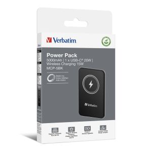 External battery Verbatim MCP-5BK Power Pack 5000 mAh with UBS-C® PD 20W / Magnetic Wireless Charging 15W Black