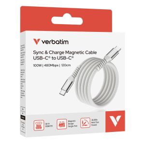 Cable Verbatim Sync & Charge USB-C to USB-C 100W Magnetic 120 cm - Grey