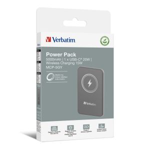 External battery Verbatim MCP-5GY Power Pack 5000 mAh with UBS-C® PD 20W / Magnetic Wireless Charging 15W Gray