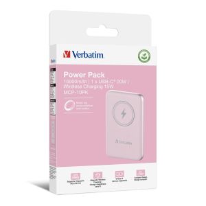 External battery Verbatim MCP-10PK Power Pack 10000 mAh with UBS-C® PD 20W / Magnetic Wireless Charging 15W Pink