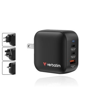 Verbatim Mini GaN Charger 70W 3 Port US plug with EU and UK adaptors