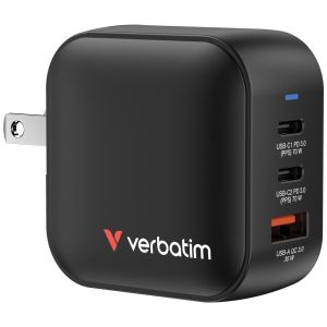 Verbatim Mini GaN Charger 70W 3 Port US plug with EU and UK adaptors