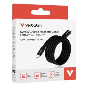 Cable Verbatim Sync & Charge USB-C to USB-C 100W Magnetic 120 cm - Black