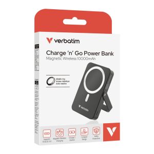 Verbatim Charge 'n' Go Power Bank with Stand Magnetic Wireless 10000mAh Black