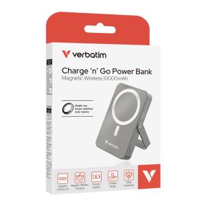 Verbatim Charge 'n' Go Power Bank with Stand Magnetic Wireless 10000mAh Grey