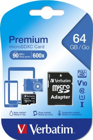 Memory Verbatim micro SDXC 64GB Class 10 (Incl. Adapter)