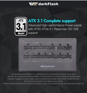 Darkflash PSU ATX 3.1 1050W Gold, Full Modular, PCIe 5.1 - PMT1050 A3