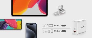 Genius Универсално зарядно за стена Charger Wall GaN - USB Type-C/A 65W White - PD-65AC