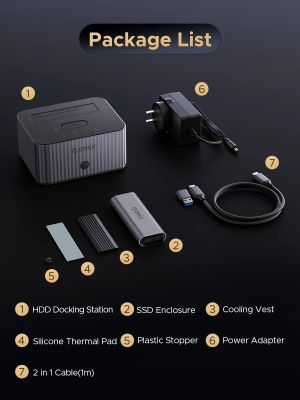 Orico Storage - HDD/M.2 Dock - 2 BAY Offline Clone 2.5/3.5/M.2 NVMe USB-C/USB-A - IT28E-C-EU-GY