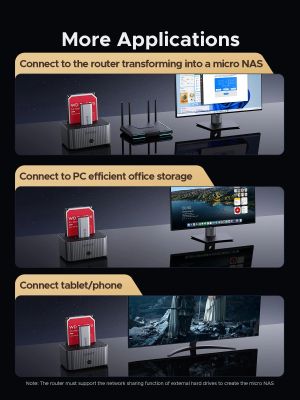 Orico Storage - HDD/M.2 Dock - 2 BAY Offline Clone 2.5/3.5/M.2 NVMe USB-C/USB-A - IT28E-C-EU-GY