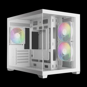 Gamdias кутия Case mATX - AURA GC10M v2 White - 3 x 120 mm A-RGB, USB-C, Tempered Glass