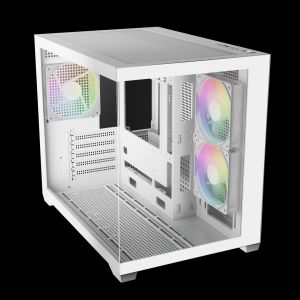 Gamdias кутия Case mATX - AURA GC10M v2 White - 3 x 120 mm A-RGB, USB-C, Tempered Glass
