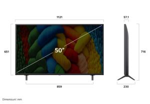 TV LG 50NANO80A3B, 50" 4K HDR Smart Nano Cell TV, 3840x2160, DVB-T2/C/S2, AI Alpha 7, HDR 10 PRO, webOS 25, ThinQ AI, VRR, ALLM, HGiG, WiFi, Clear Voice, AI Upscaling, Bluetooth, Hdmi e-ARC , CI, LAN, AirPlay2, Chromecast, 2 Pole stand, Black