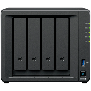 Synology DiskStation DS925+ Tower, 4-Bays 3.5'' SATA HDD/SSD, 2 x M.2 2280 NVMe SSD slot, CPU AMD Ryzen V1500B 4-core 2.2 GHz, 4 GB DDR4 ECC SODIMM, 2x RJ-45 2.5 GbE LAN Port; 2x USB 3.2; 1 x USB Type-C expansion port; 2.26 kg; 3yr warranty