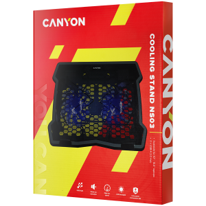 CANYON NS03, Cooling stand dual-fan with 2x2.0 USB hub, support up to 10”-15.6” laptop, ABS plastic and iron, Fans dimension:125*125*15mm(2pcs), DC 5V, fan speed: 800- 1000RPM, size: 340*265*30mm, 435g