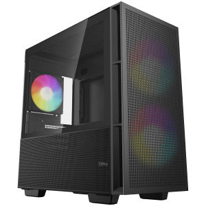DeepCool CH360, Mini Tower, Mini-ITX/Micro-ATX, 1x USB3.0, 1x Audio, 1x Type-C, Pre-Installed 2x140mm ARGB Fans + 1x120 ARGB Fan, Tempered Glass, Mesh Panel, GPU Support Arm, R-CH360-BKAPE3-G-1