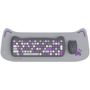 CANYON HSET-W6 EN Keyboard+Mouse Kitty Edition AAA+AA Wireless Violet