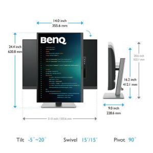 Monitor BenQ RD240Q, 24.1", IPS, 2560x1600, 5 ms, 60Hz, HDR10, Ergonomic stand