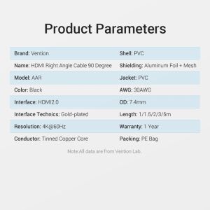 Vention HDMI Right Angle 90 Degree v2.0 M / M 4K/60Hz Gold - 2M Black - AARBH