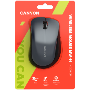 CANYON MW-11, 2.4 GHz Wireless mouse, with 3 buttons, DPI 1200, Battery: AAA*2pcs, Black, 67*109*38mm, 0.063kg