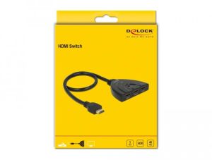 Delock HDMI UHD Switch 3 x HDMI in > 1 x HDMI out 4K with integrated cable 50 cm